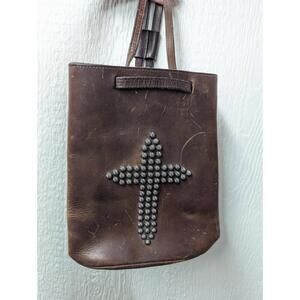 Brown Leather Cross Stud Shoulder Bag